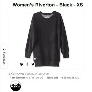 KAVU Riverton black Long Fleece Sweater/Sweatshirt pullover pockets Mid Thigh